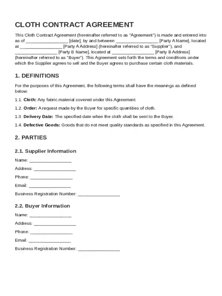 Cloth Contract Template Preview on Page 1