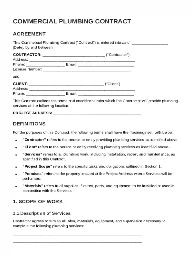 Commercial Plumb Contract Template Preview on Page 1