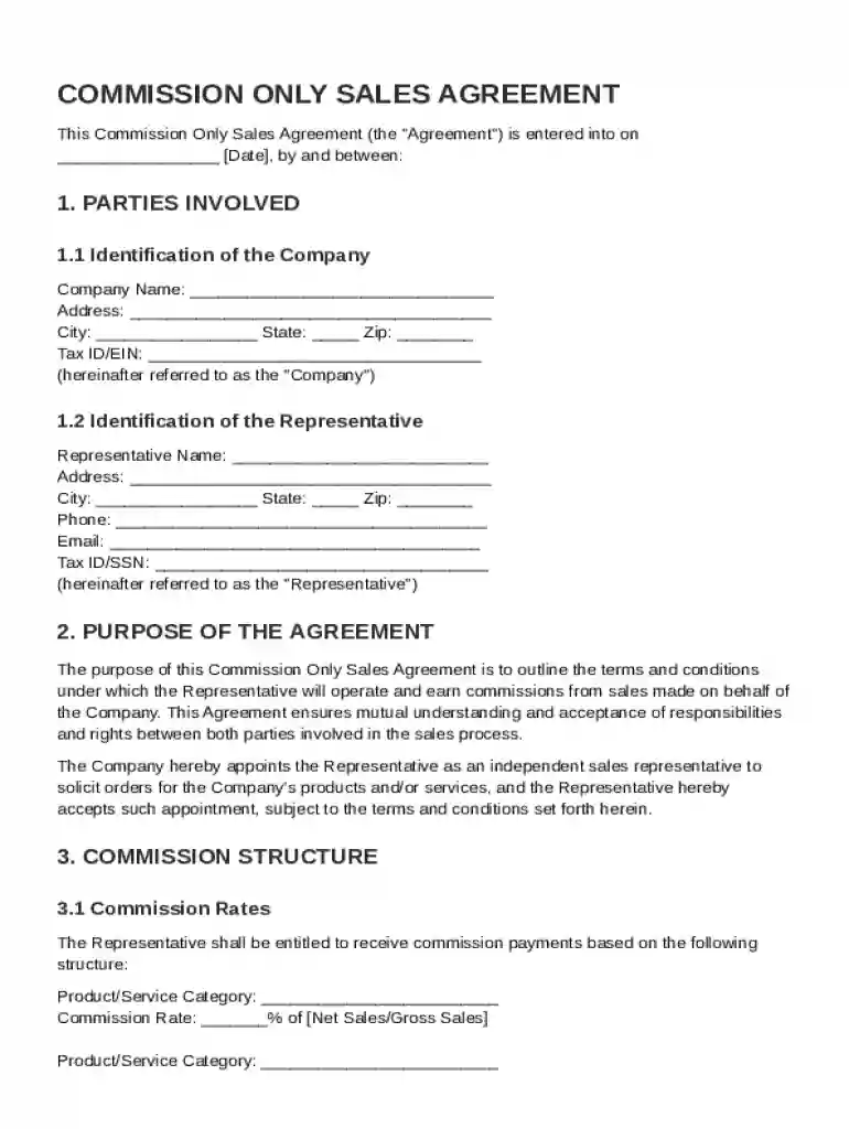 Commission Only Sale Contract Template Preview on Page 1