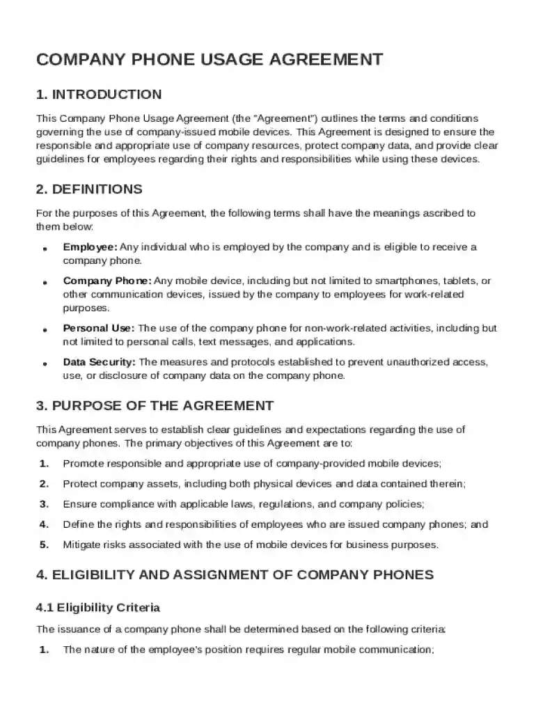 Company Phone Contract Template Preview on Page 1