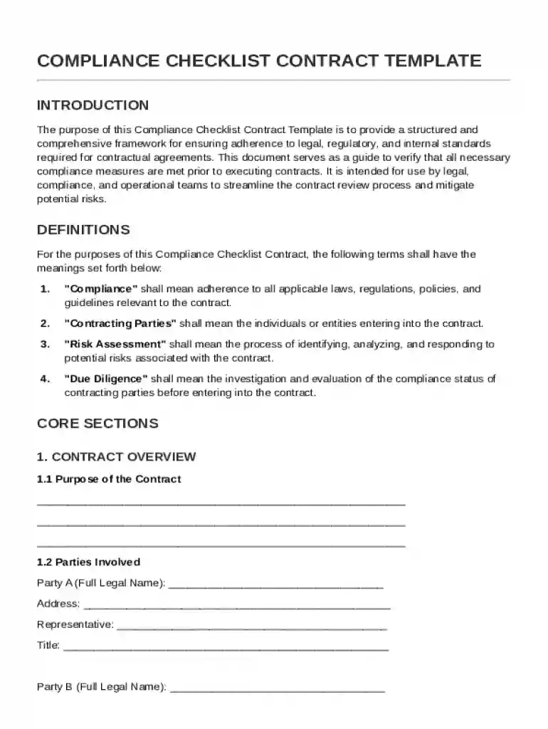 Compliance Checklist Contract Template Preview on Page 1