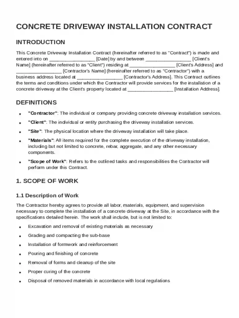 Concrete Driveway Contract Template Preview on Page 1