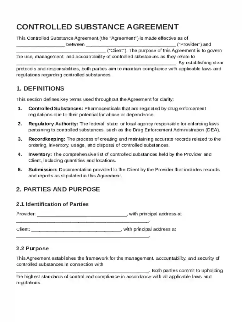 Controlled Substance Contract Template Preview on Page 1