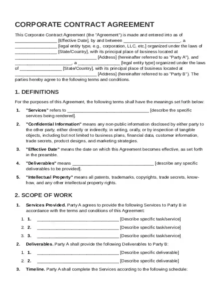 Corporate Contract Template Preview on Page 1