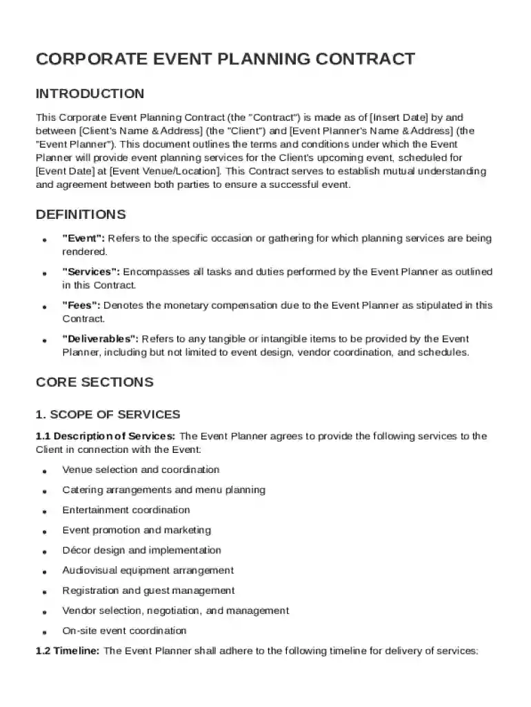 Corporate Event Plann Contract Template Preview on Page 1