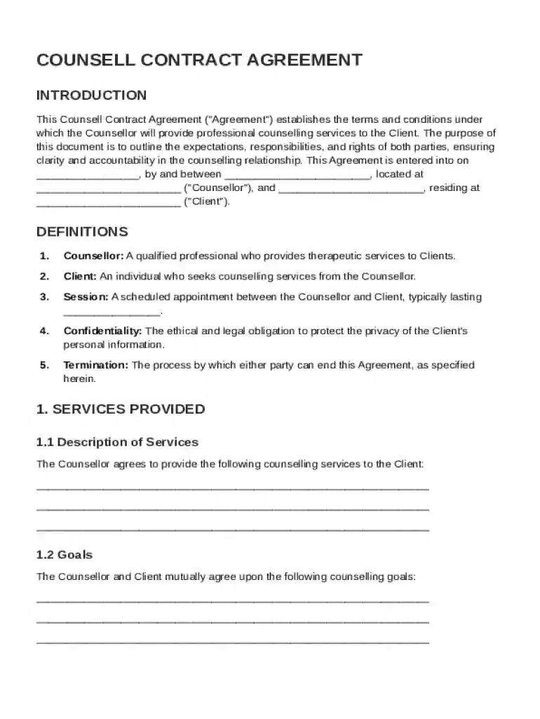 Counsell Contract Template Preview on Page 1