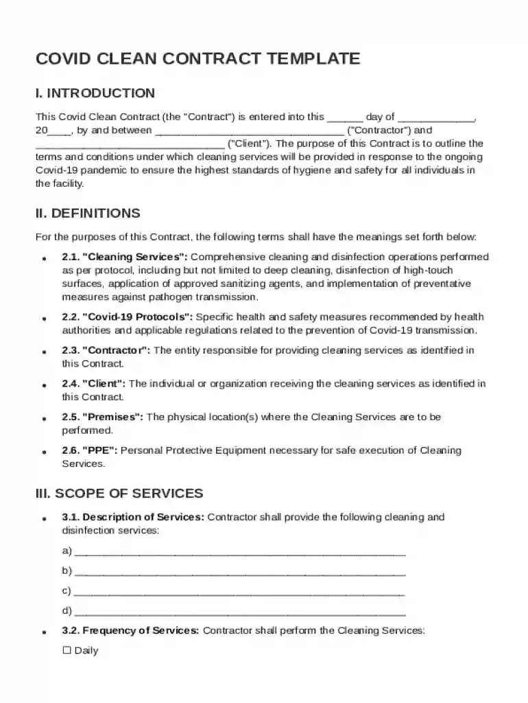 Covid Clean Contract Template Preview on Page 1