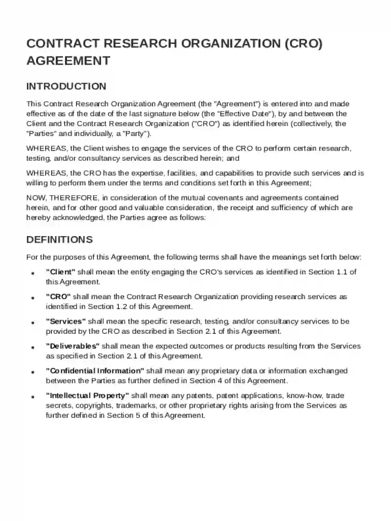 Cro Contract Template Preview on Page 1