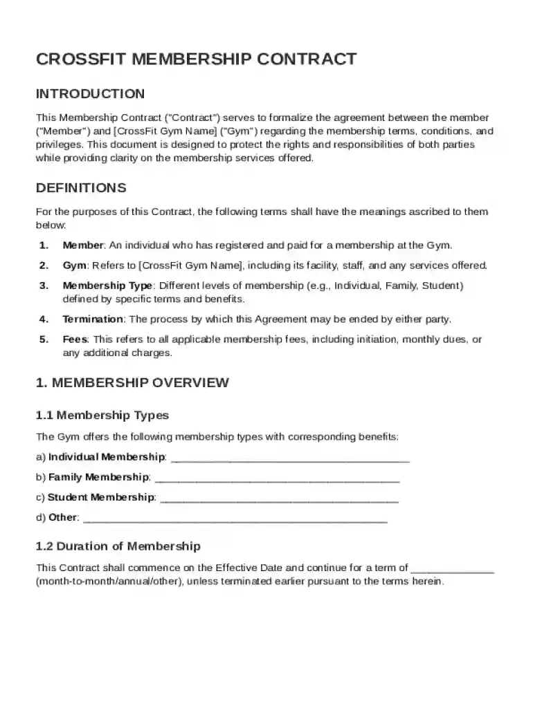 Crossfit Membership Contract Template Preview on Page 1