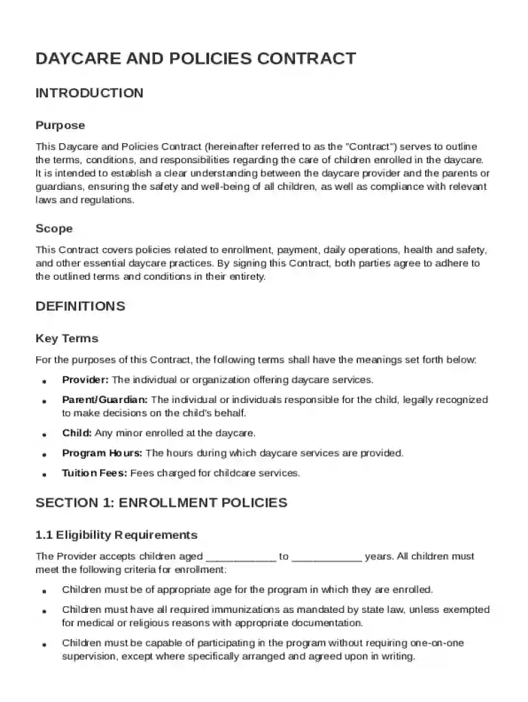 Daycare And Policies Contract Template Preview on Page 1