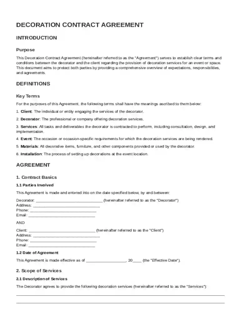 Decoration Contract Template Preview on Page 1