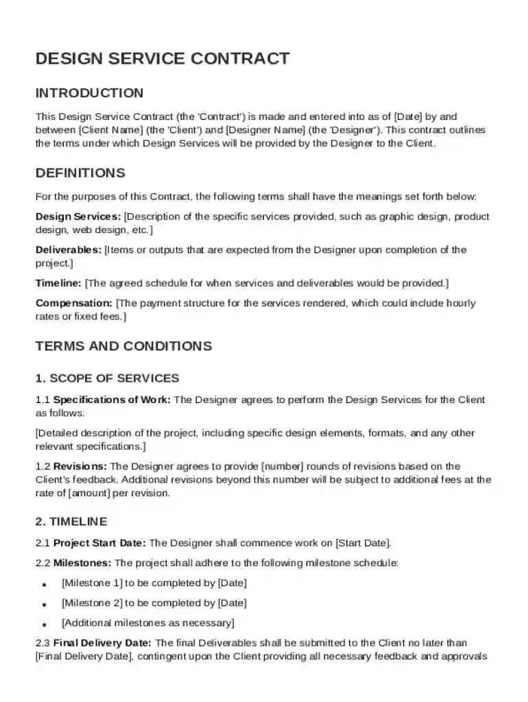 Design Service Contract Template Preview on Page 1