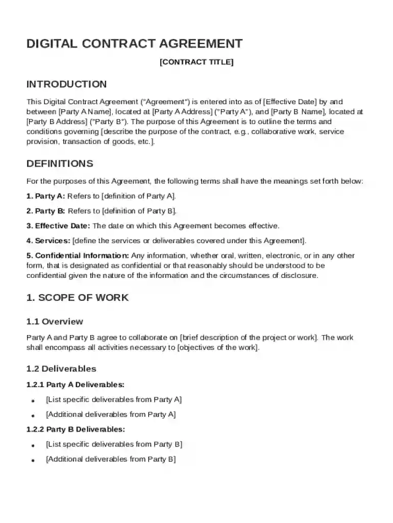 Digital Contract Template Preview on Page 1