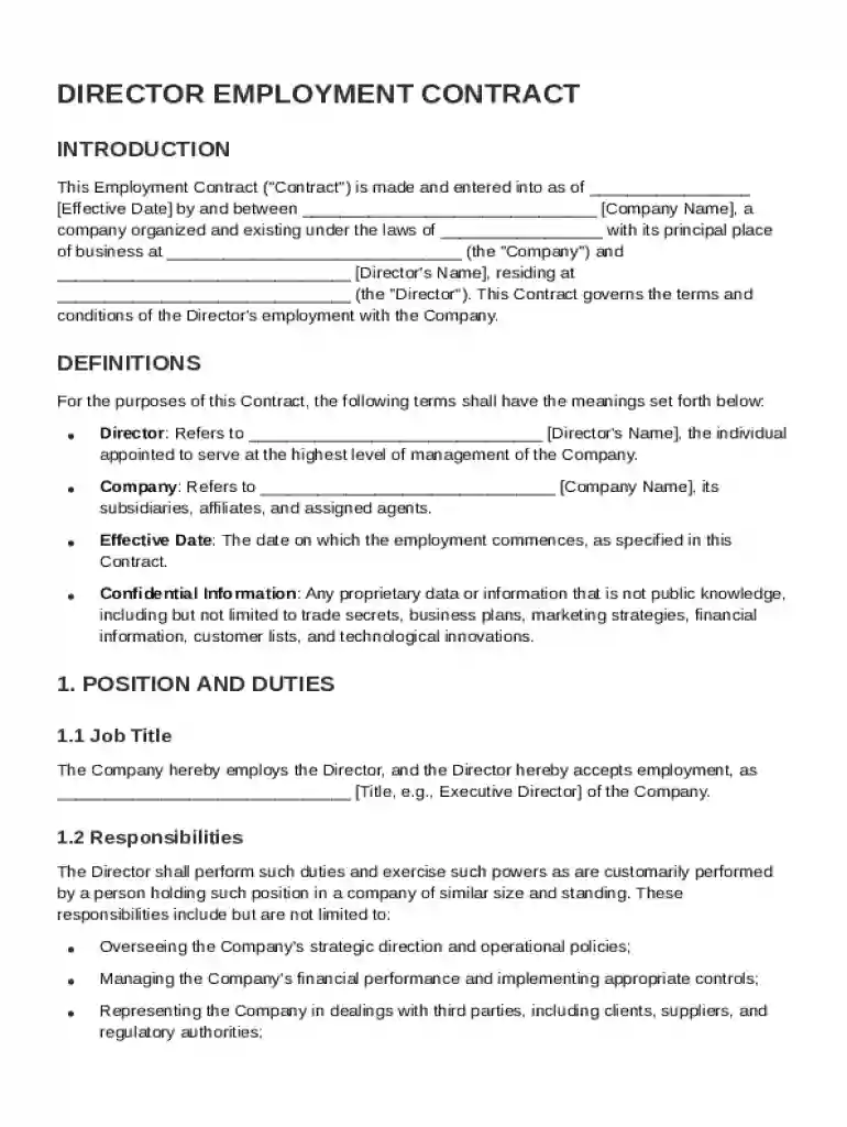 Director Employment Contract Template Preview on Page 1