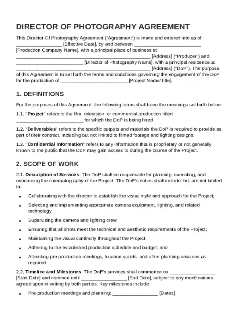 Director Of Photography Contract Template Preview on Page 1