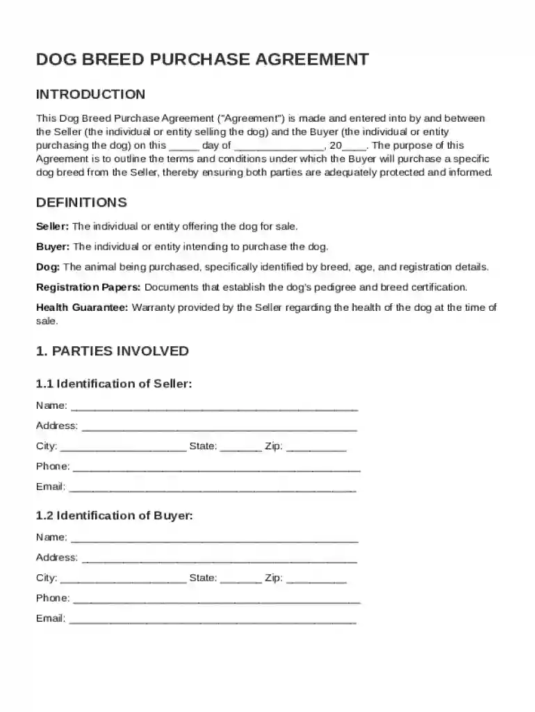 Dog Breed Contract Template Preview on Page 1