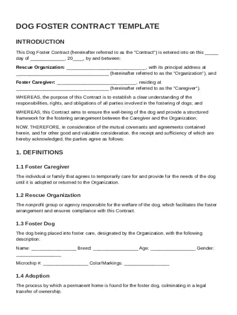 Dog Foster Contract Template Preview on Page 1