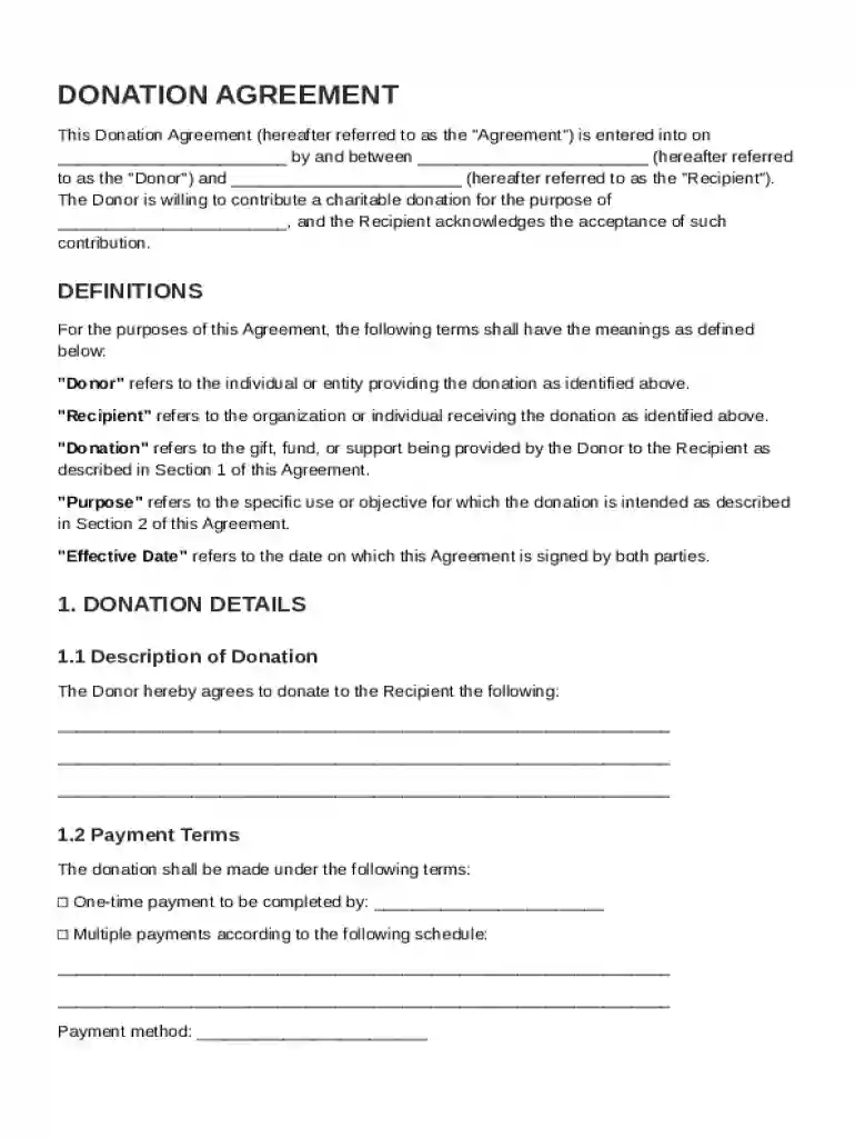 Donation Contract Template Preview on Page 1