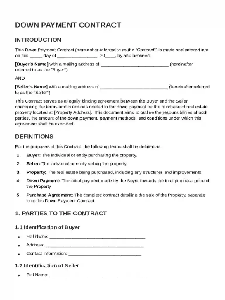 Down Payment Contract Template Preview on Page 1