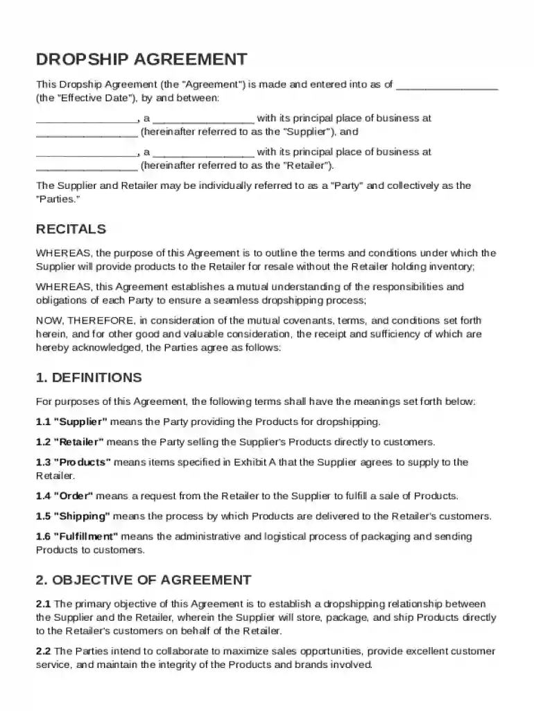 Dropship Contract Template Preview on Page 1