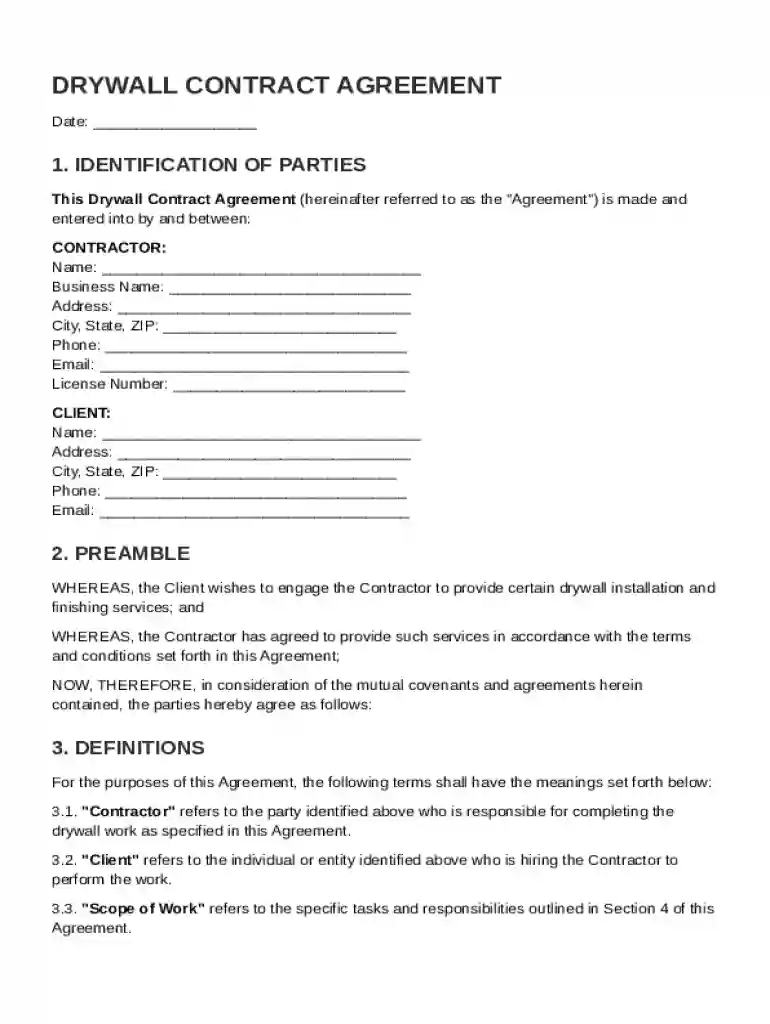 Drywall Contract Template Preview on Page 1
