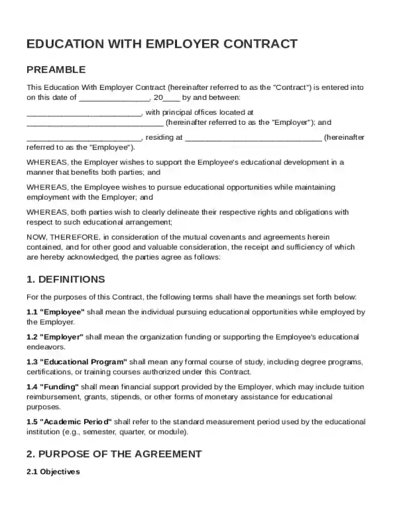 Education With Employer Contract Template Preview on Page 1