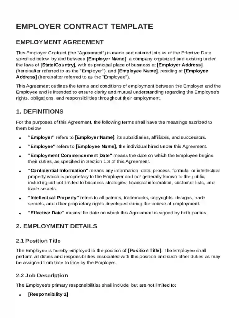 Employers Contract Template Preview on Page 1