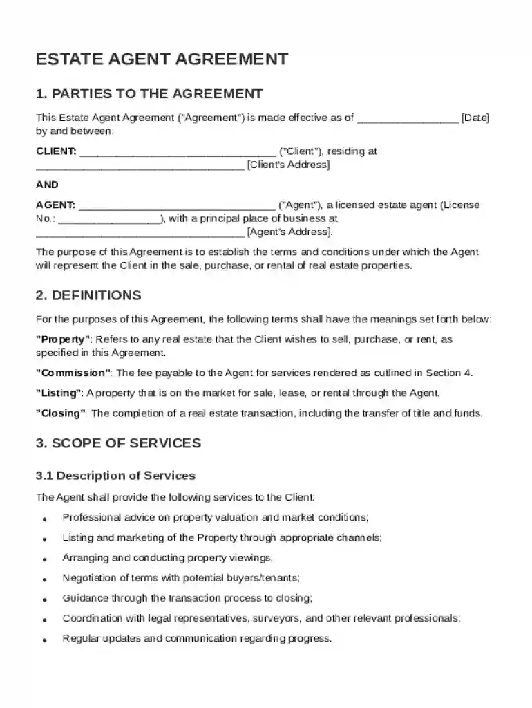 Estate Agent Contract Template Preview on Page 1