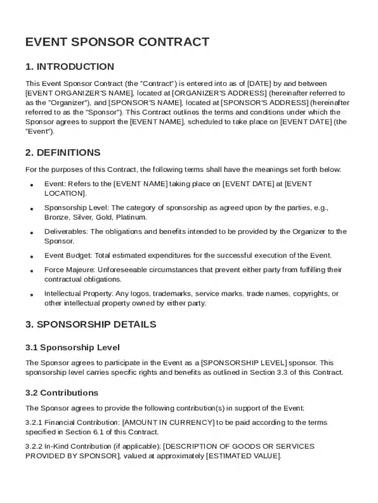 Event Sponsor Contract Template Preview on Page 1