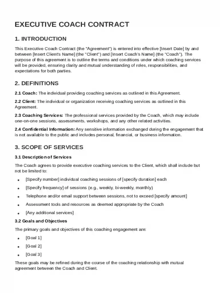 Executive Coach Contract Template Preview on Page 1