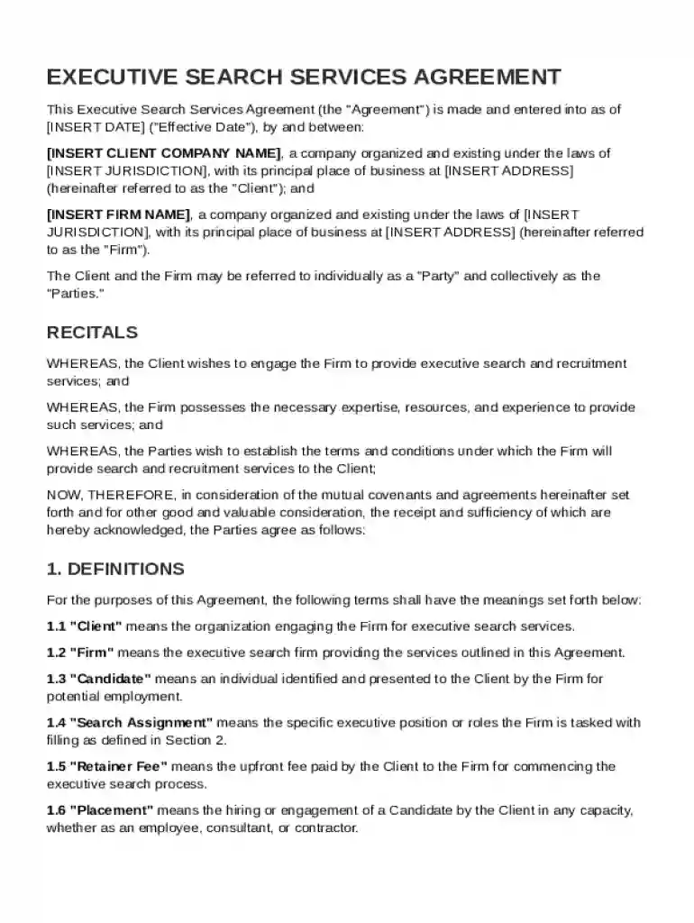 Executive Search Contract Template Preview on Page 1