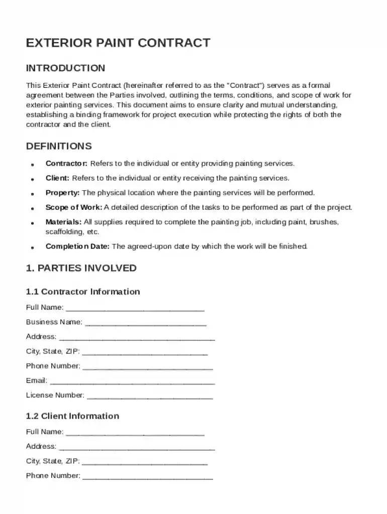 Exterior Paint Contract Template Preview on Page 1