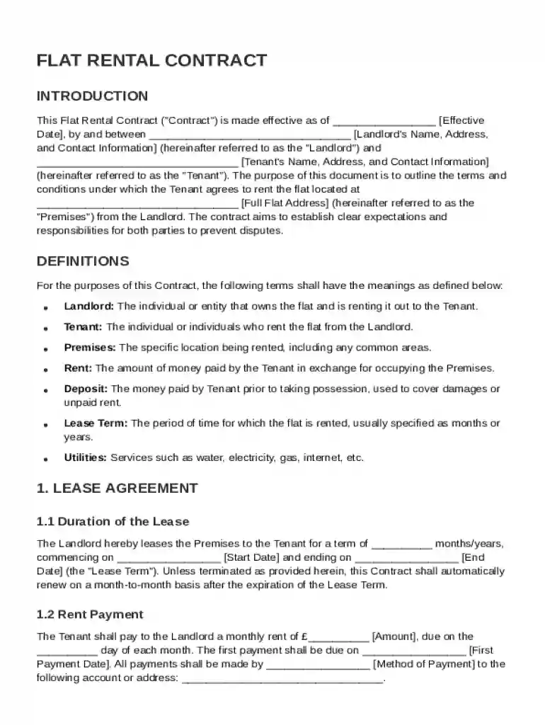 Flat Rental Contract Template Preview on Page 1