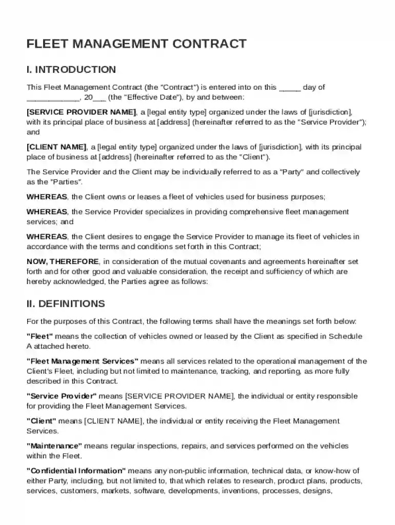 Fleet Management Contract Template Preview on Page 1