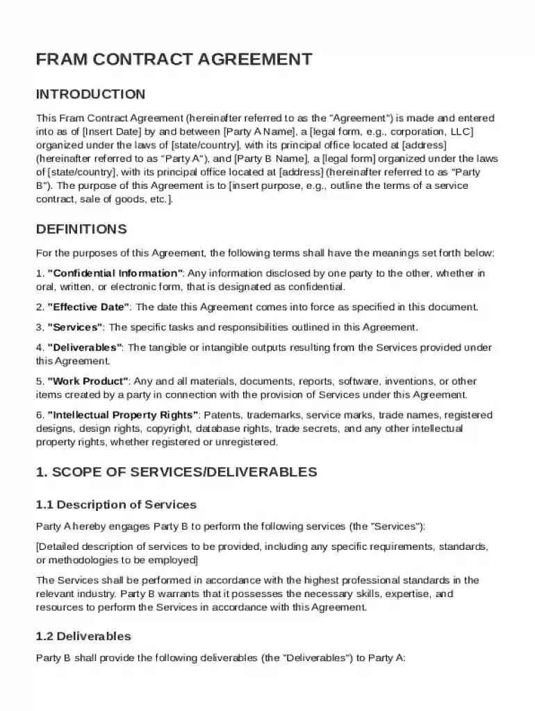 Fram Contract Template Preview on Page 1