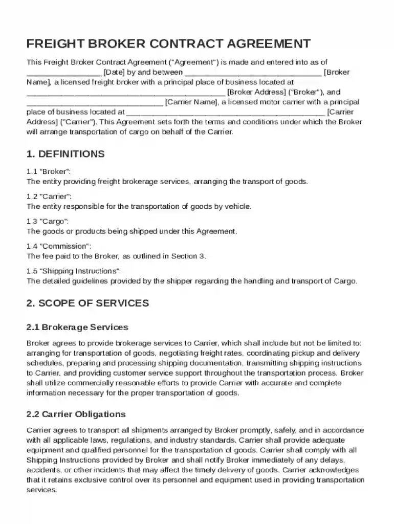 Freight Broker Contract Template Preview on Page 1