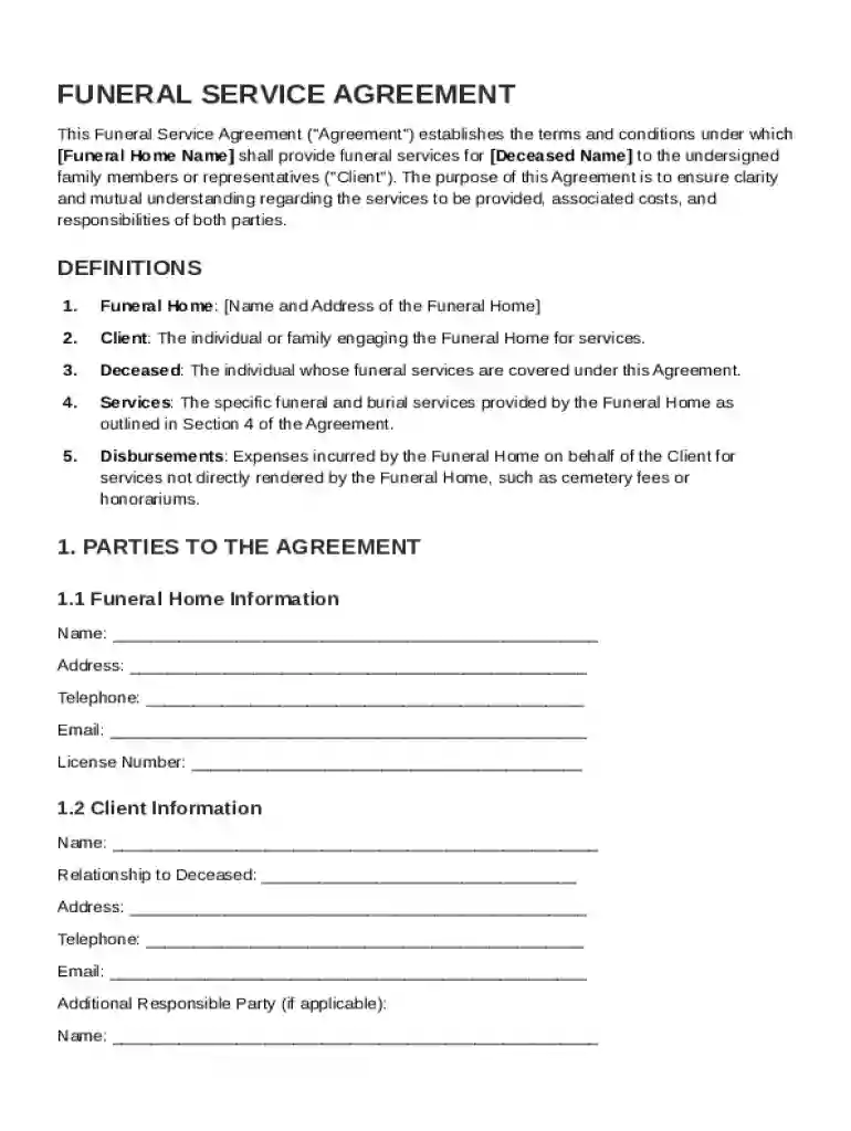 Funeral Home Contract Template Preview on Page 1