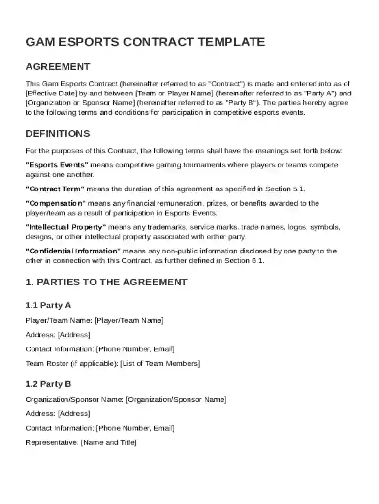 Gam Esports Contract Template Preview on Page 1