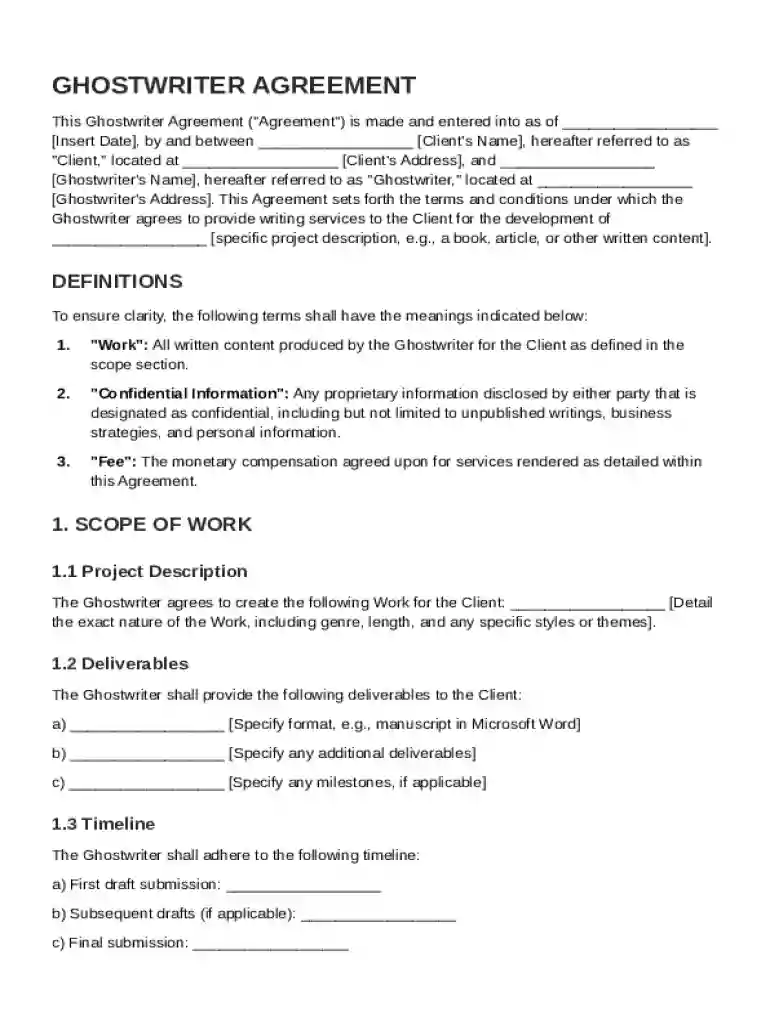 Ghostwriter Contract Template Preview on Page 1