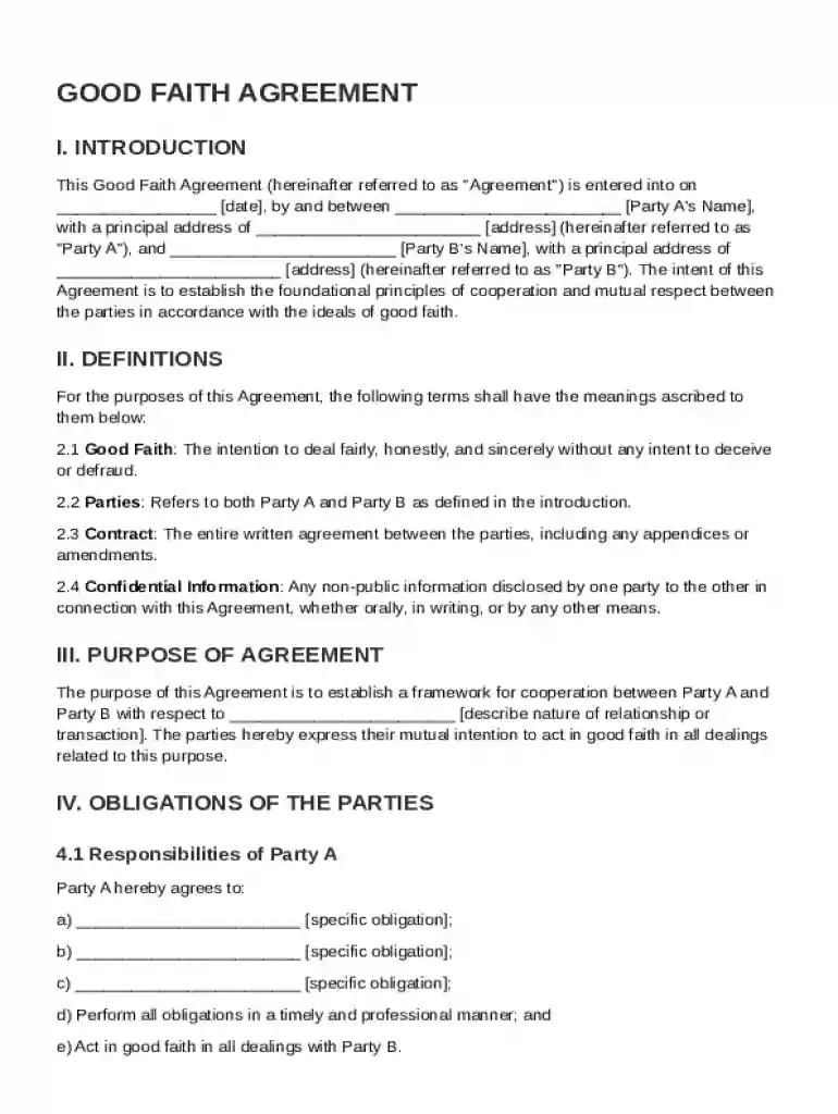 Good Faith Contract Template Preview on Page 1