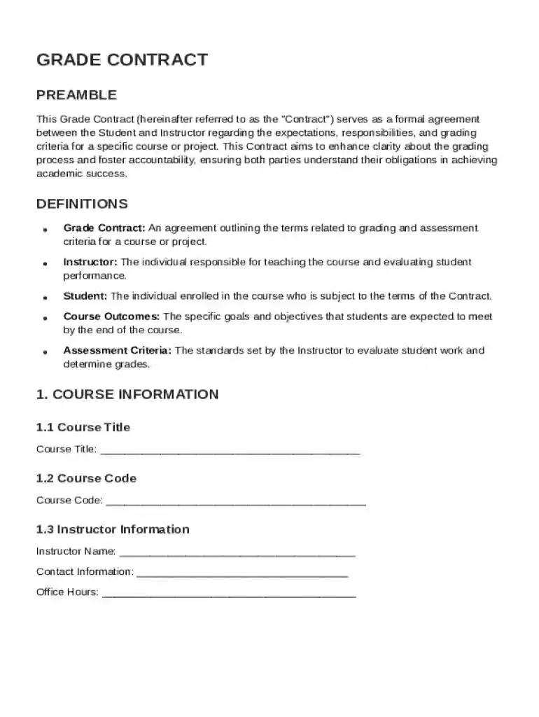 Grade Contract Template Preview on Page 1