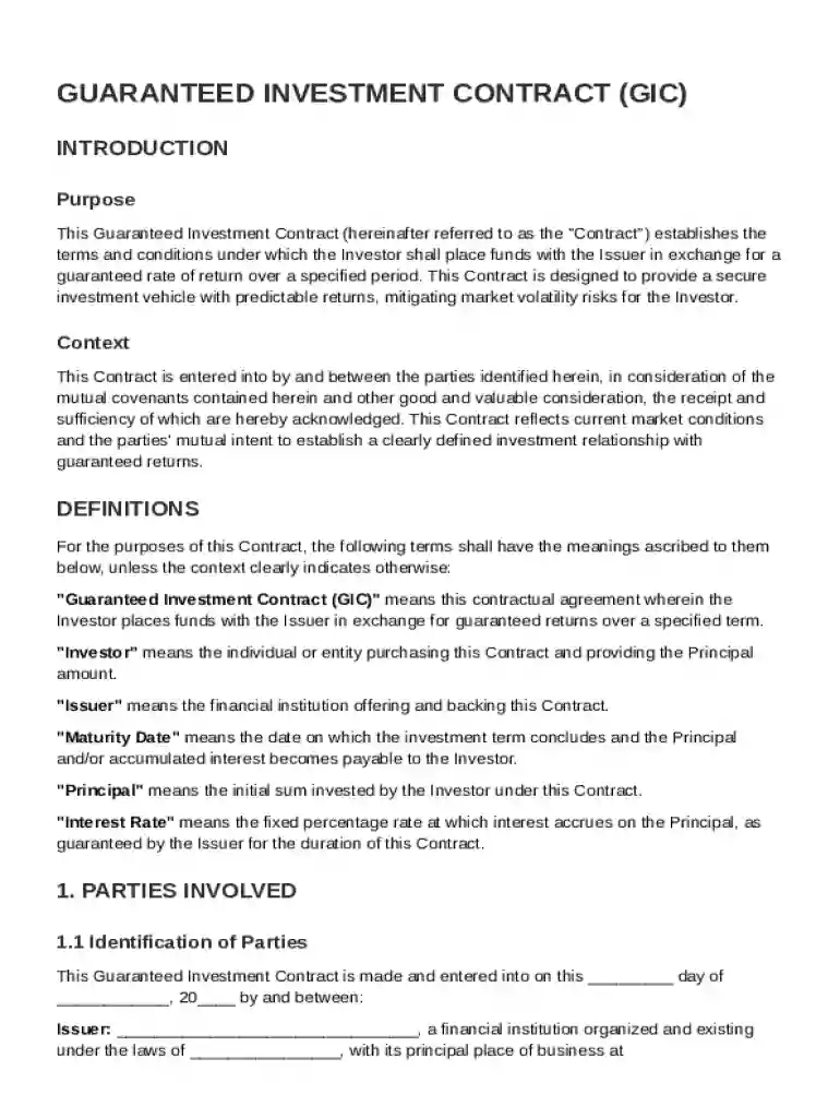 Guaranteed Investment Contract Template Preview on Page 1