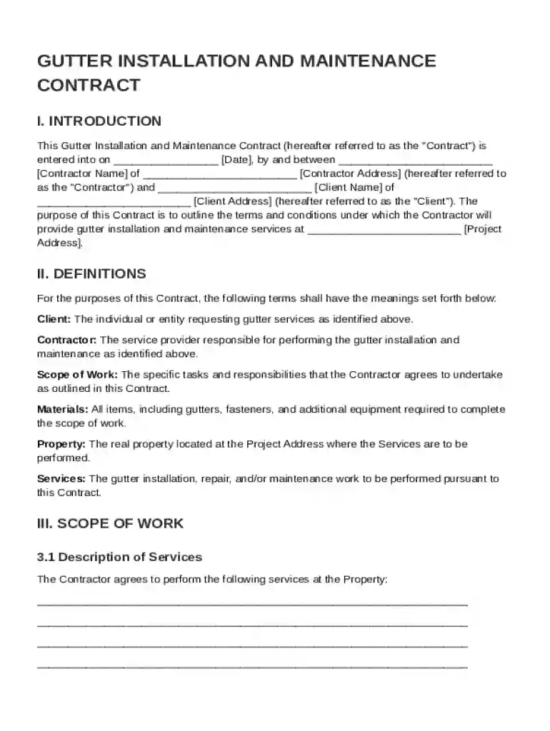Gutter Contract Template Preview on Page 1