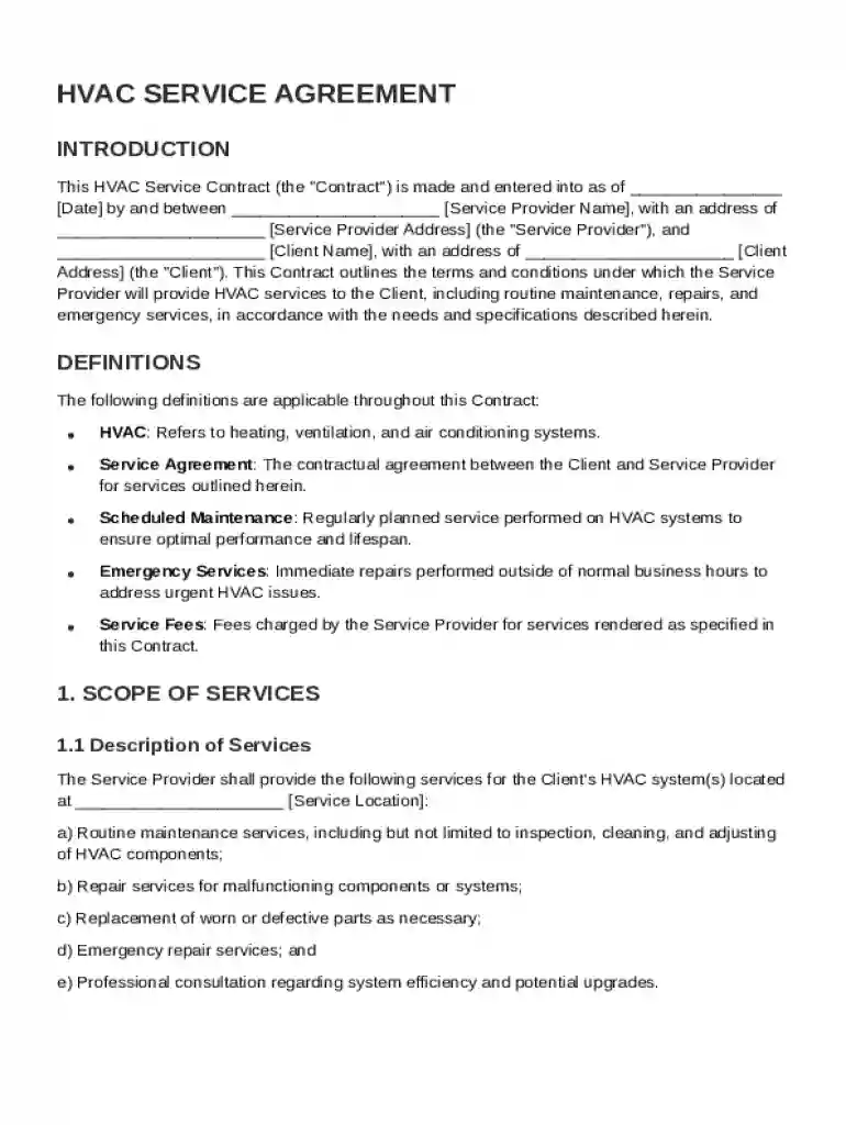 HVAC Service Contract Template Preview on Page 1