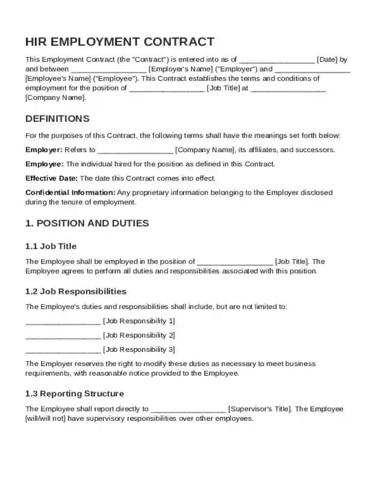 Hir Contract Template Preview on Page 1