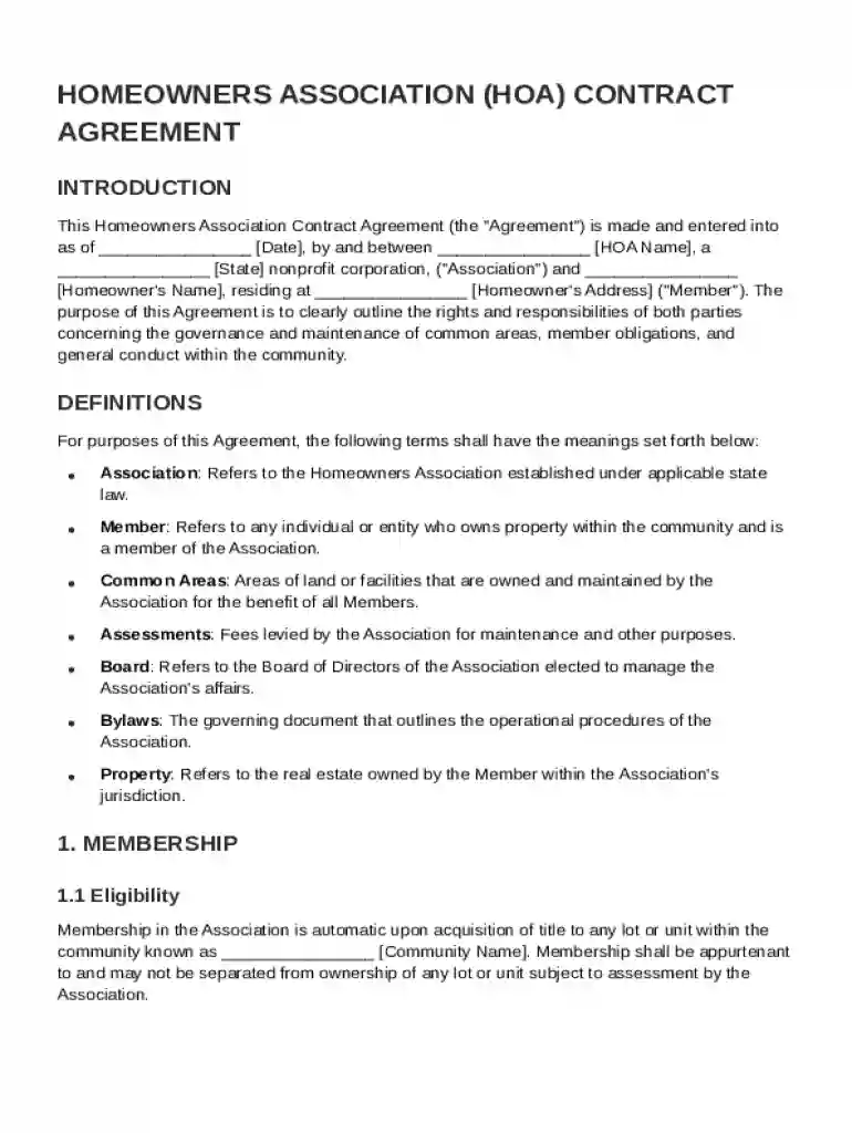 Hoa Contract Template Preview on Page 1