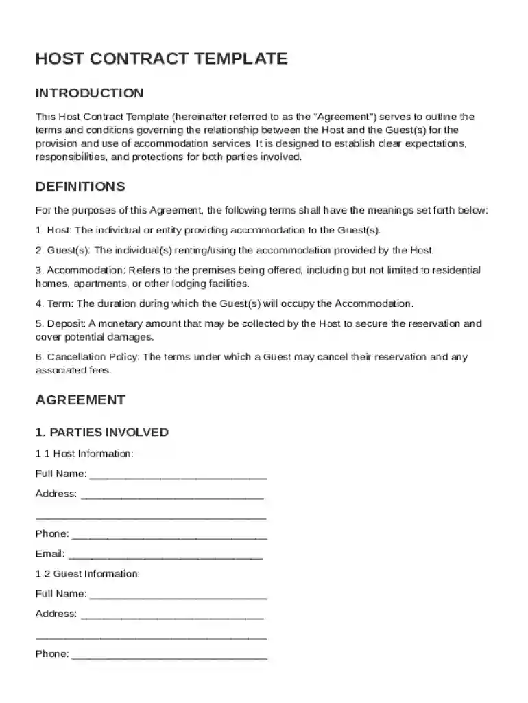Host Contract Template Preview on Page 1