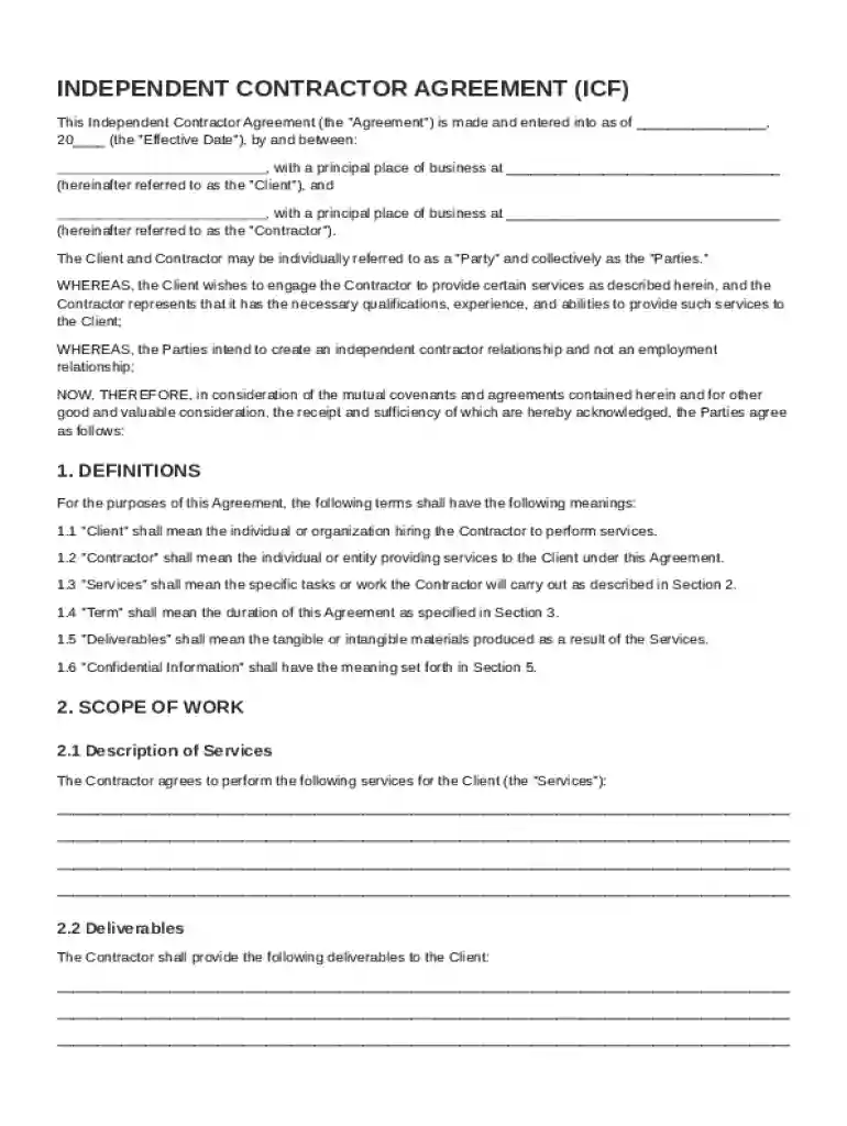 ICF Contract Template Preview on Page 1