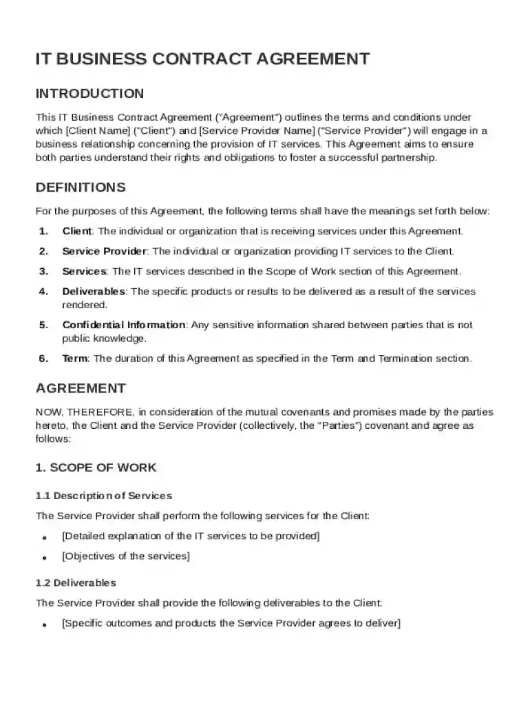 IT Business Contract Template Preview on Page 1