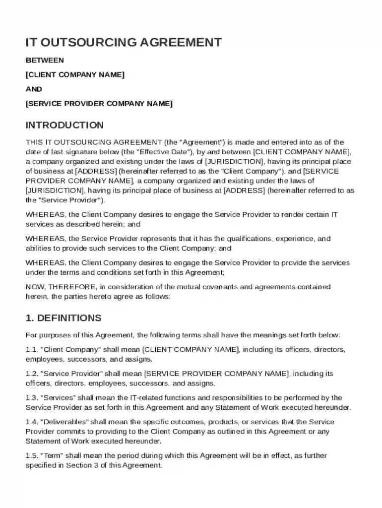 IT Outsourc Contract Template Preview on Page 1